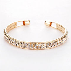 ROMAD 2 Rows Opening Bracelets Women Crystal Rhinestone Bangle Wristband Cuff Open Bracelets Wedding Party Charms Jewelry R2